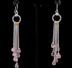 Silver Plated Brass Drop Dangle Earrings with Natural Rose Quartz Gemstone Gift Jewelry